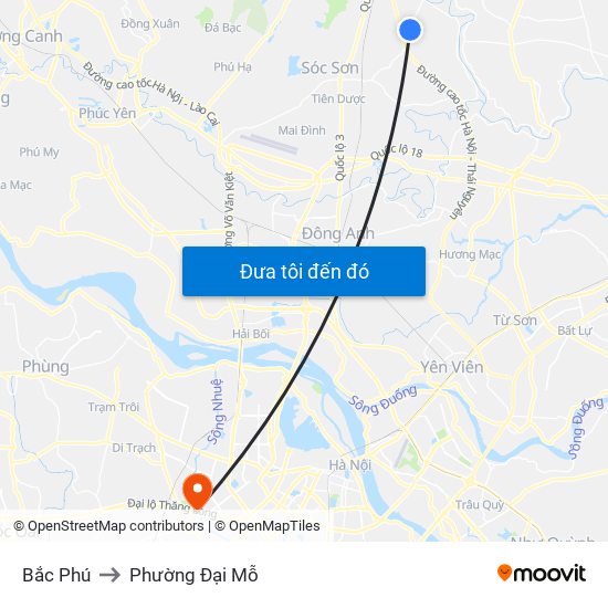 Bắc Phú to Phường Đại Mỗ map