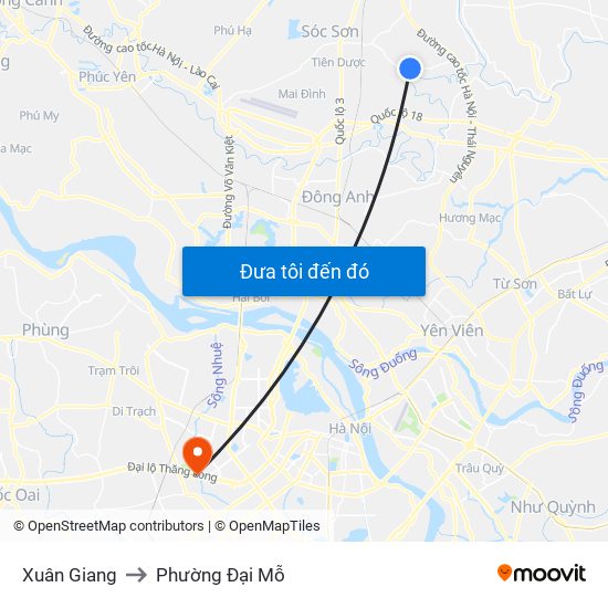 Xuân Giang to Phường Đại Mỗ map