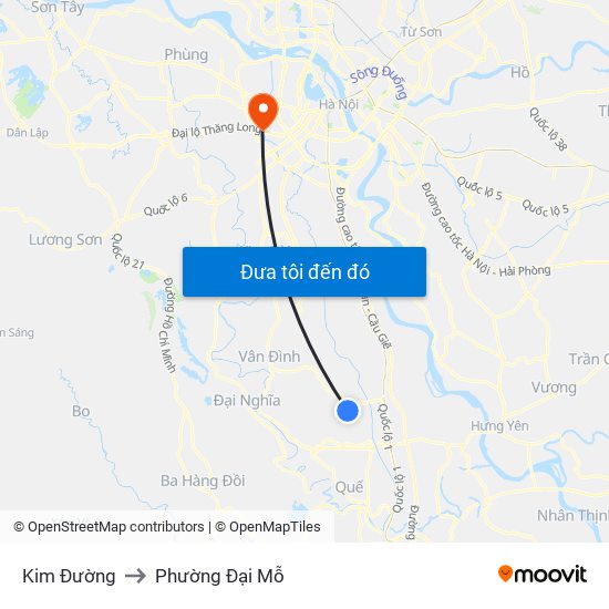 Kim Đường to Phường Đại Mỗ map