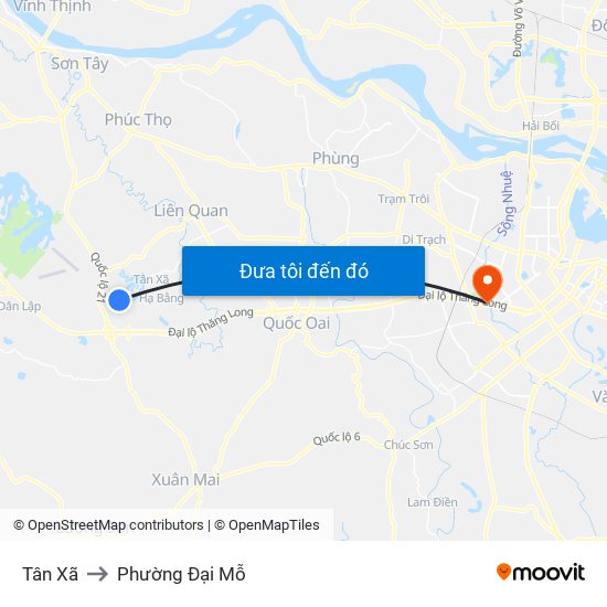 Tân Xã to Phường Đại Mỗ map