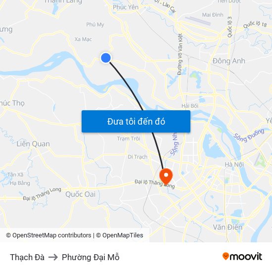 Thạch Đà to Phường Đại Mỗ map