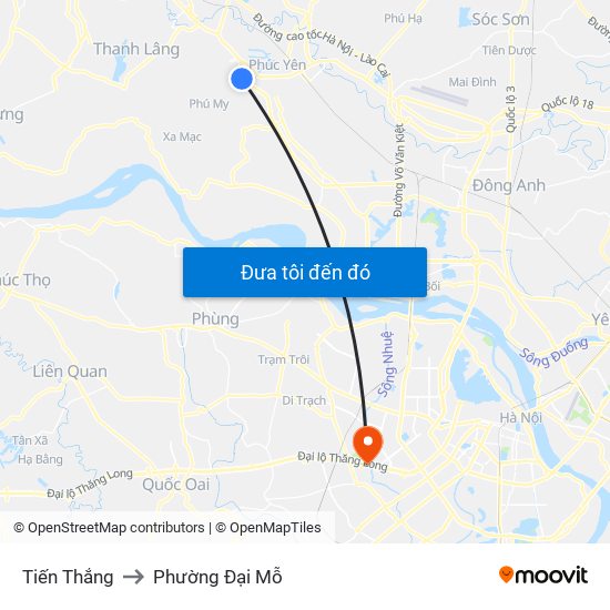 Tiến Thắng to Phường Đại Mỗ map