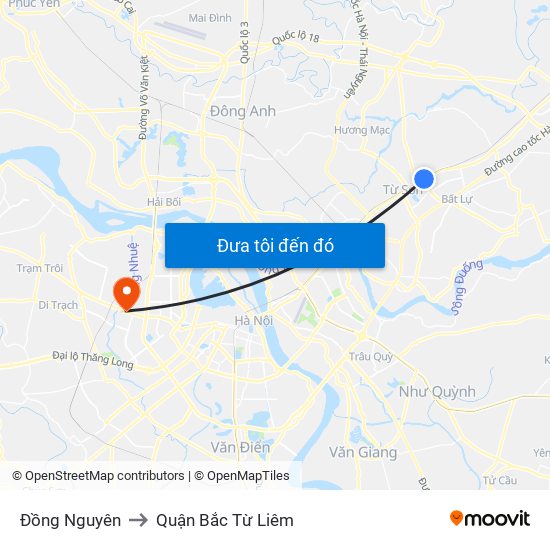 Đồng Nguyên to Quận Bắc Từ Liêm map