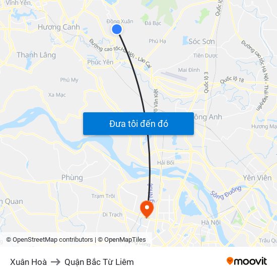 Xuân Hoà to Quận Bắc Từ Liêm map