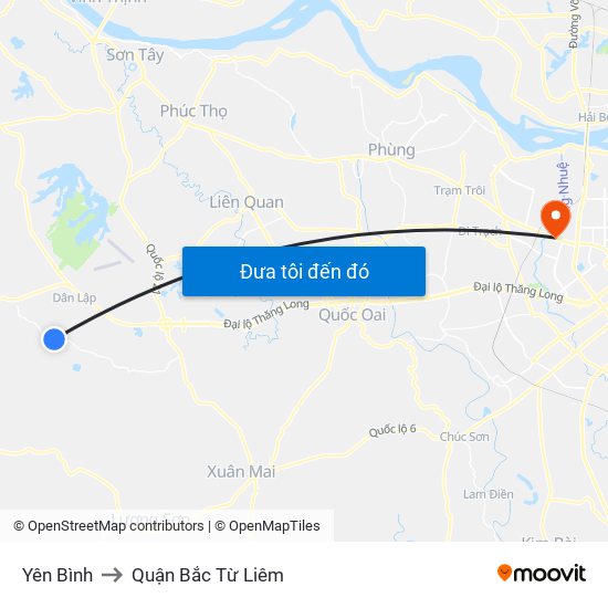 Yên Bình to Quận Bắc Từ Liêm map