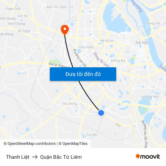 Thanh Liệt to Quận Bắc Từ Liêm map