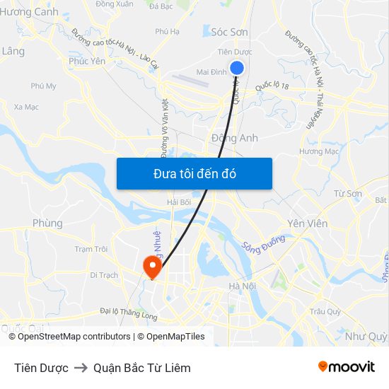 Tiên Dược to Quận Bắc Từ Liêm map