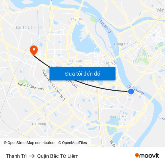 Thanh Trì to Quận Bắc Từ Liêm map