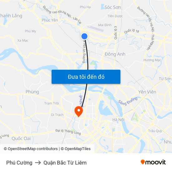 Phú Cường to Quận Bắc Từ Liêm map