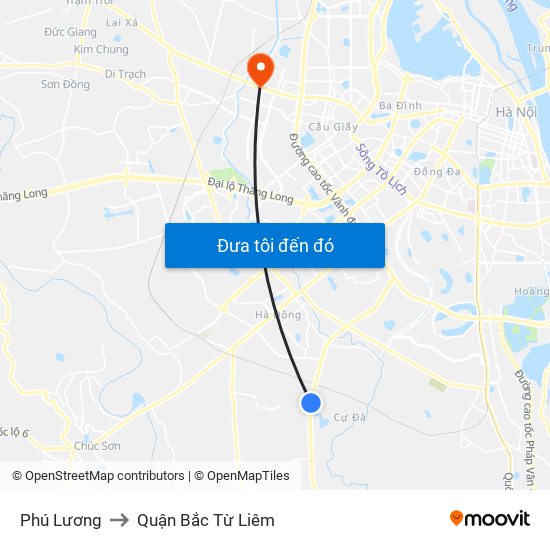 Phú Lương to Quận Bắc Từ Liêm map