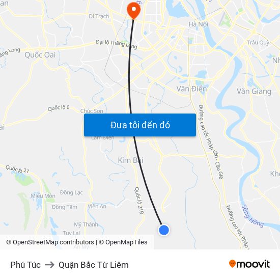 Phú Túc to Quận Bắc Từ Liêm map