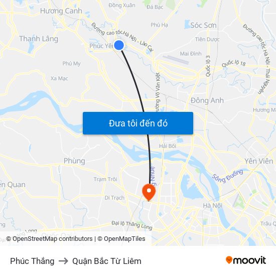 Phúc Thắng to Quận Bắc Từ Liêm map