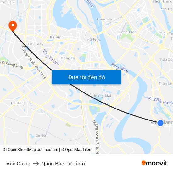 Văn Giang to Quận Bắc Từ Liêm map