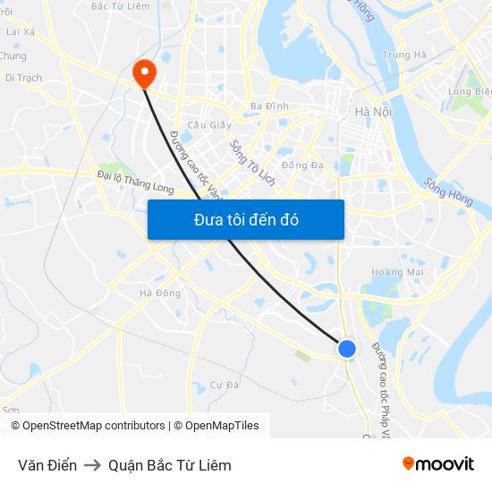 Văn Điển to Quận Bắc Từ Liêm map