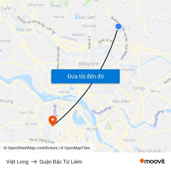 Việt Long to Quận Bắc Từ Liêm map