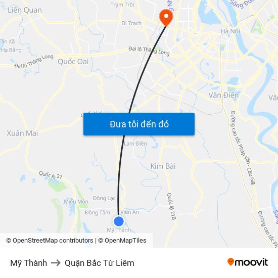 Mỹ Thành to Quận Bắc Từ Liêm map