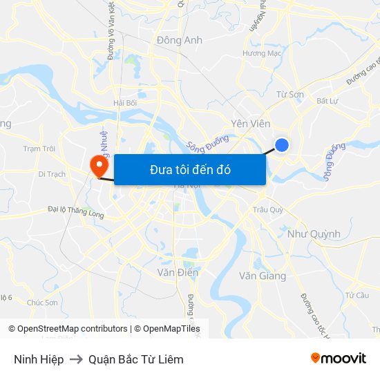 Ninh Hiệp to Quận Bắc Từ Liêm map