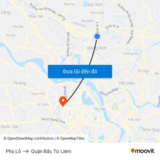 Phù Lỗ to Quận Bắc Từ Liêm map