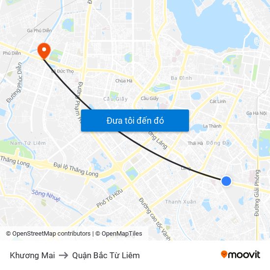 Khương Mai to Quận Bắc Từ Liêm map