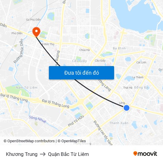 Khương Trung to Quận Bắc Từ Liêm map