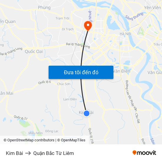 Kim Bài to Quận Bắc Từ Liêm map