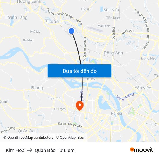 Kim Hoa to Quận Bắc Từ Liêm map