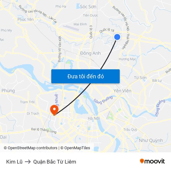 Kim Lũ to Quận Bắc Từ Liêm map