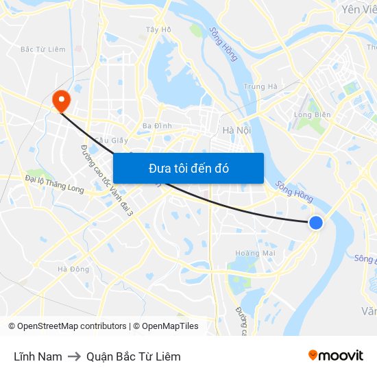 Lĩnh Nam to Quận Bắc Từ Liêm map