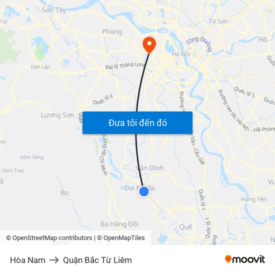 Hòa Nam to Quận Bắc Từ Liêm map