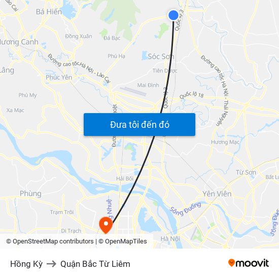 Hồng Kỳ to Quận Bắc Từ Liêm map