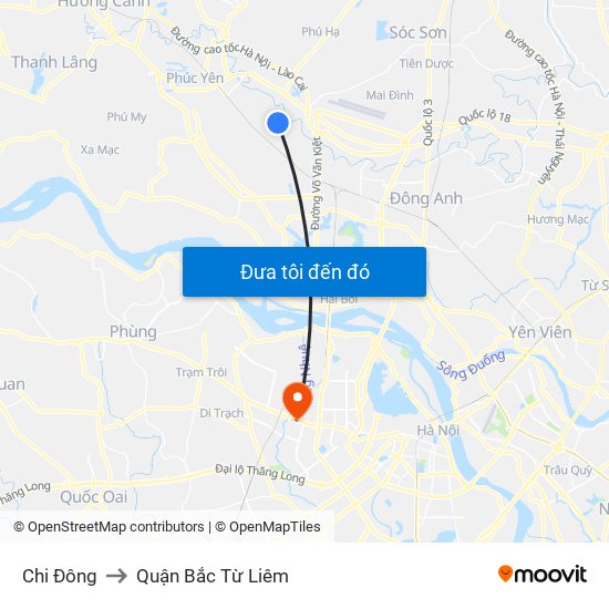 Chi Đông to Quận Bắc Từ Liêm map