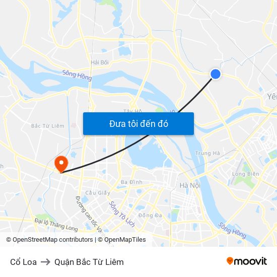 Cổ Loa to Quận Bắc Từ Liêm map