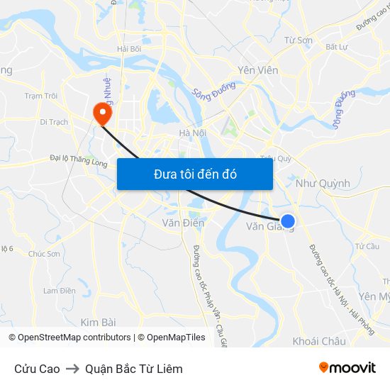 Cửu Cao to Quận Bắc Từ Liêm map