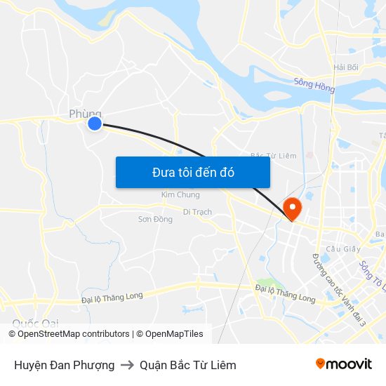 Huyện Đan Phượng to Quận Bắc Từ Liêm map