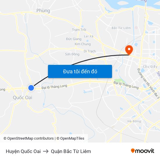 Huyện Quốc Oai to Quận Bắc Từ Liêm map