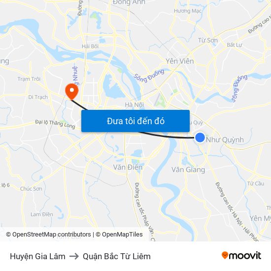 Huyện Gia Lâm to Quận Bắc Từ Liêm map