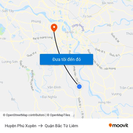 Huyện Phú Xuyên to Quận Bắc Từ Liêm map