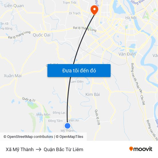 Xã Mỹ Thành to Quận Bắc Từ Liêm map