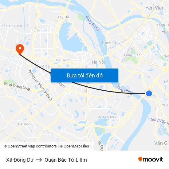 Xã Đông Dư to Quận Bắc Từ Liêm map