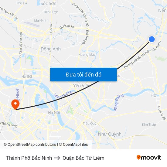 Thành Phố Bắc Ninh to Quận Bắc Từ Liêm map