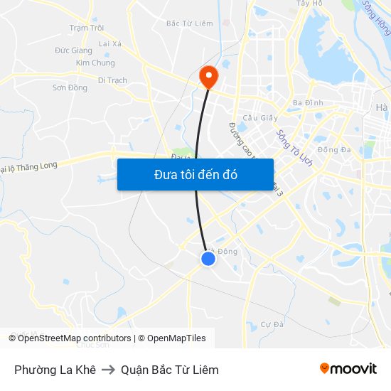 Phường La Khê to Quận Bắc Từ Liêm map