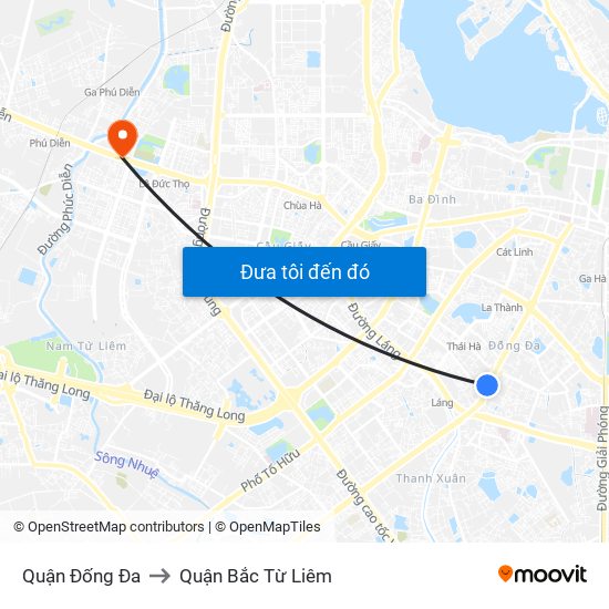 Quận Đống Đa to Quận Bắc Từ Liêm map