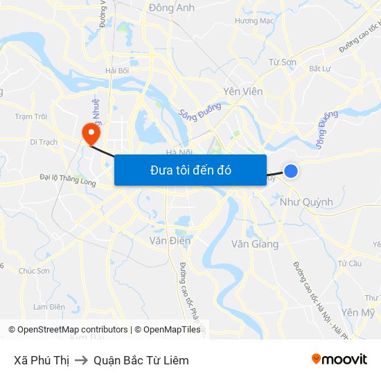 Xã Phú Thị to Quận Bắc Từ Liêm map