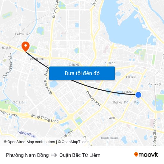 Phường Nam Đồng to Quận Bắc Từ Liêm map
