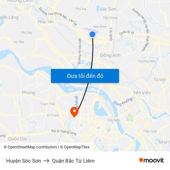 Huyện Sóc Sơn to Quận Bắc Từ Liêm map