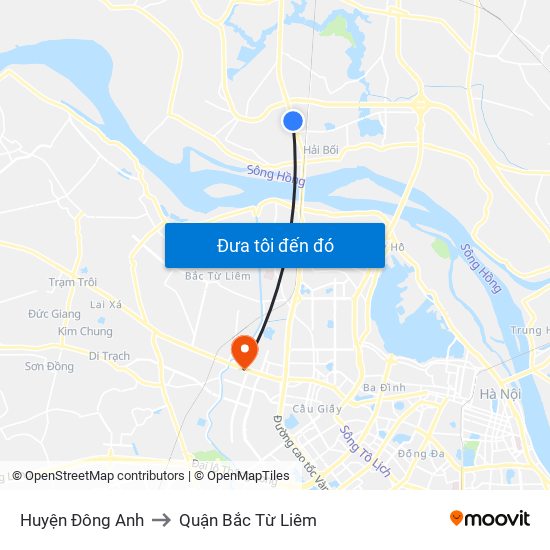 Huyện Đông Anh to Quận Bắc Từ Liêm map