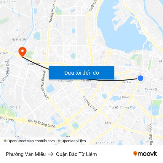 Phường Văn Miếu to Quận Bắc Từ Liêm map