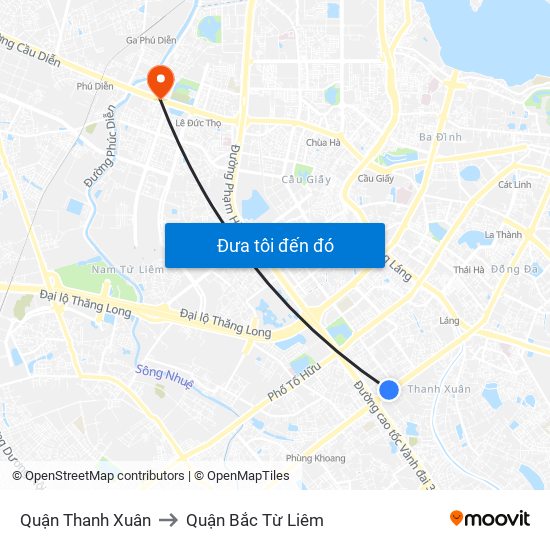 Quận Thanh Xuân to Quận Bắc Từ Liêm map