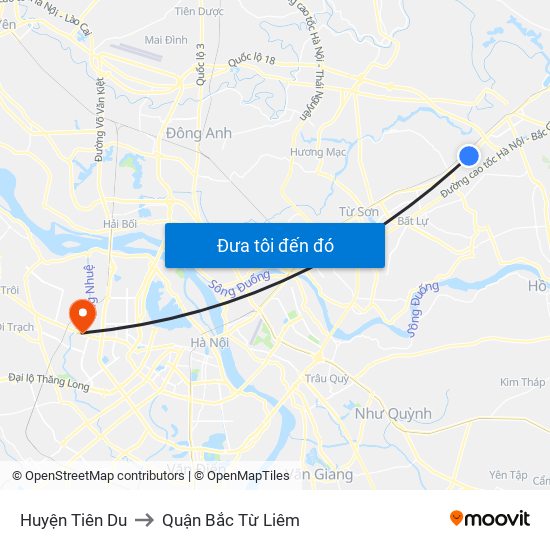 Huyện Tiên Du to Quận Bắc Từ Liêm map