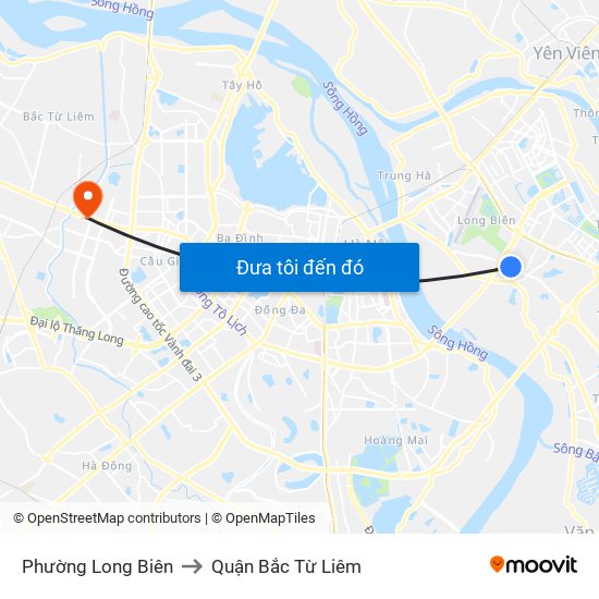 Phường Long Biên to Quận Bắc Từ Liêm map
